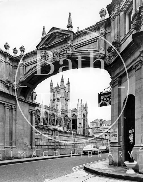 The classic view of Bath Abbey under the arch at York Street c.1973