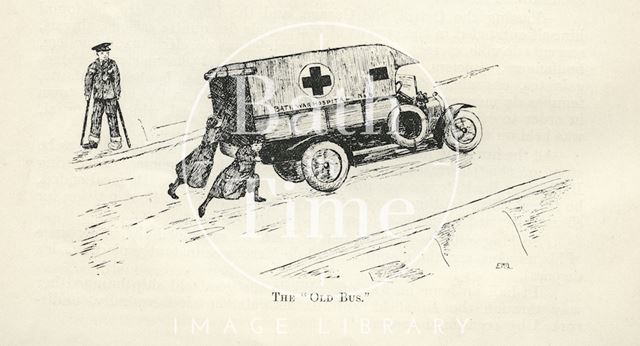 Cartoon of the Old Bus, Bath War Hospital ambulance 1917