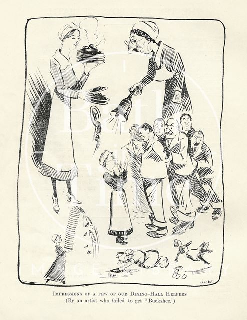 Cartoon of Dining Hall Helpers at Bath War Hospital 1917