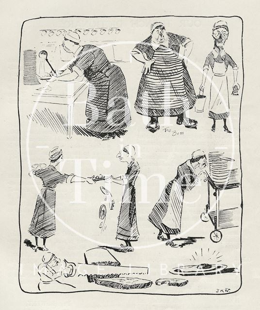 Cartoon of Dining Hall Helpers at Bath War Hospital 1917