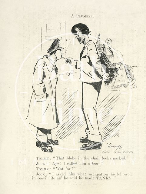 Cartoon of soldiers chatting at Bath War Hospital 1917