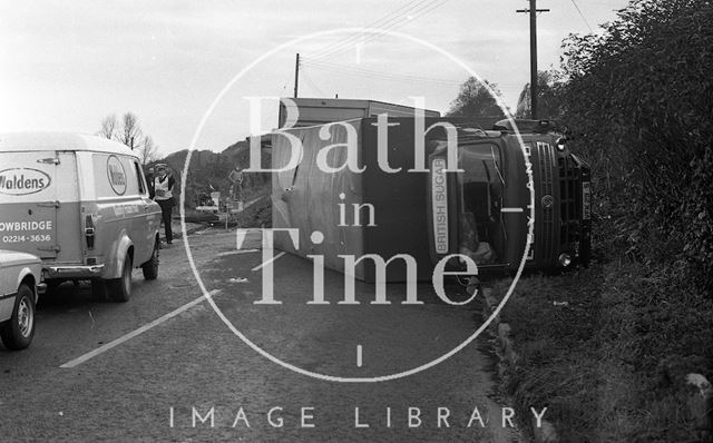 Lorry crash on the old Gloucester Road at Swainswick near Bath 1977