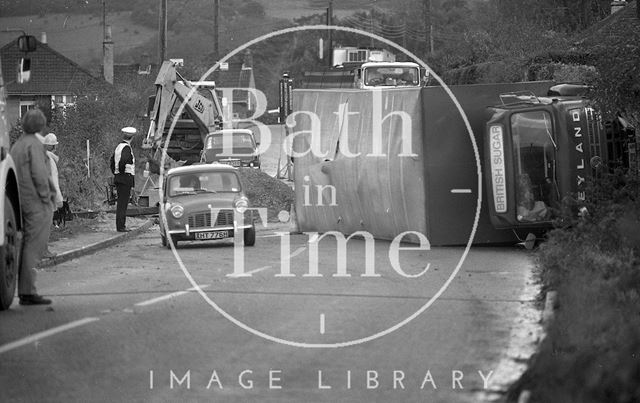 Lorry crash on the old Gloucester Road at Swainswick near Bath 1977