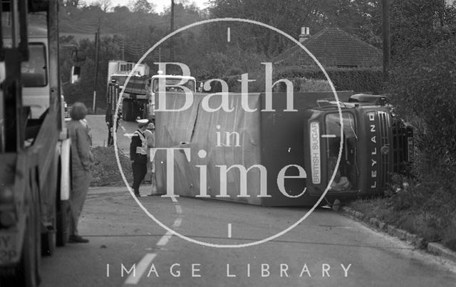 Lorry crash on the old Gloucester Road at Swainswick near Bath 1977