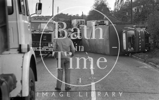 Lorry crash on the old Gloucester Road at Swainswick near Bath 1977