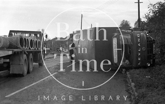 Lorry crash on the old Gloucester Road at Swainswick near Bath 1977