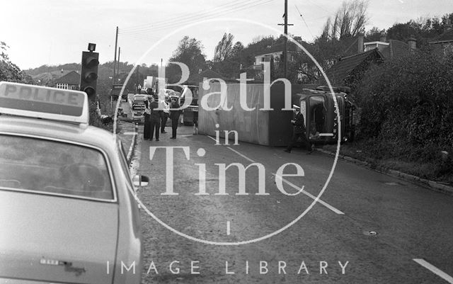 Lorry crash on the old Gloucester Road at Swainswick near Bath 1977