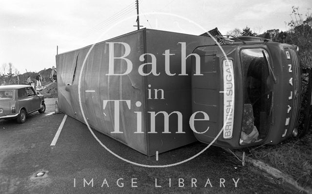 Lorry crash on the old Gloucester Road at Swainswick near Bath 1977