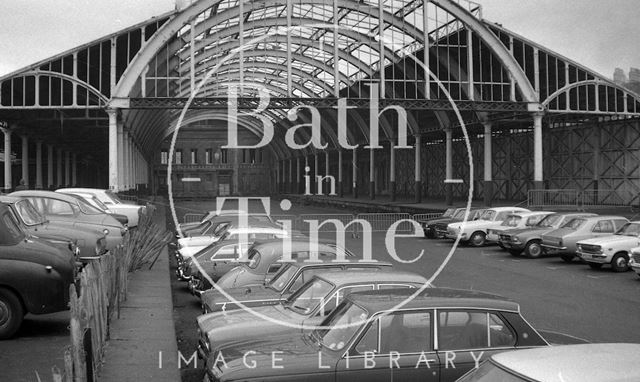 Temporary car park in Green Park Station, Bath 1975