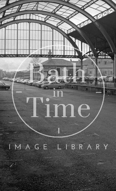 Temporary car park in Green Park Station, Bath 1975