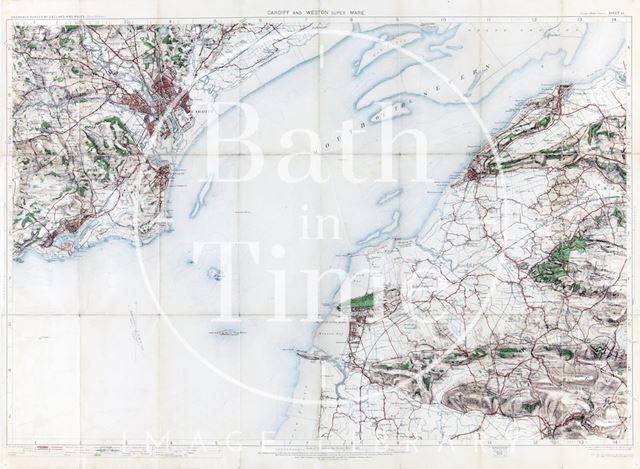 Ordnance survey map of Cardiff and Weston-Super-Mare 1908