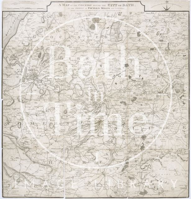 A map of the country around the city of Bath to the extent of 15 miles and upwards 1814