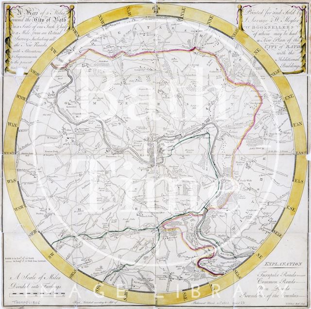 Map of five miles around the city of Bath 1805