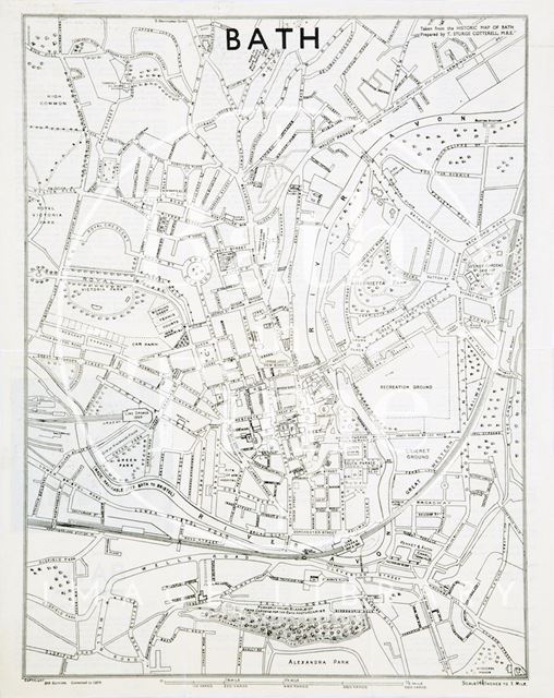 Historic Map of Bath by T. Sturge Cotterell M.B.E. 1939