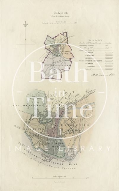 Map of Bath showing parishes and street plan 1841-1867