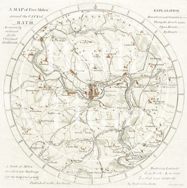 A Map of Five Miles round the City of Bath, accurately reduced for the Original Bath Guide 1815