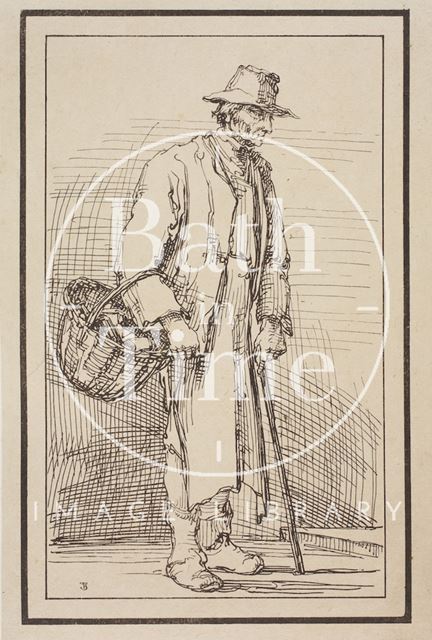 Rustic figure with basket and stick sketched from life by Thomas Barker c.1800