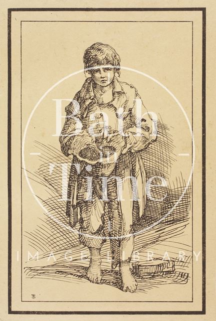 Rustic figure begging boy holding out hat sketched from life by Thomas Barker c.1800