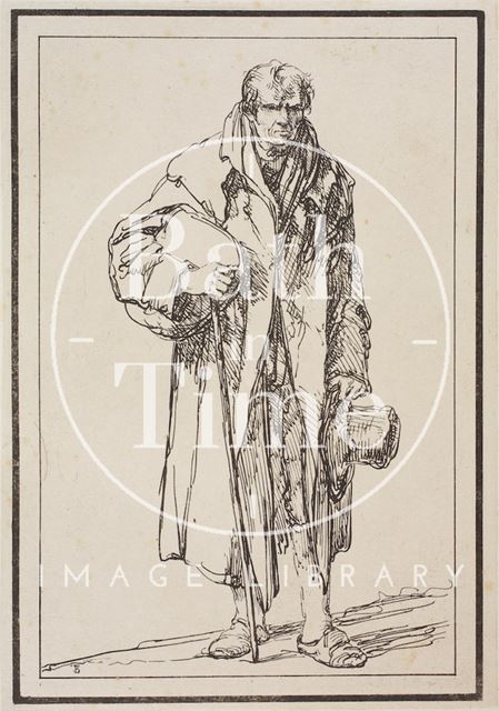 Rustic figure man with stick and hat sketched from life by Thomas Barker c.1800