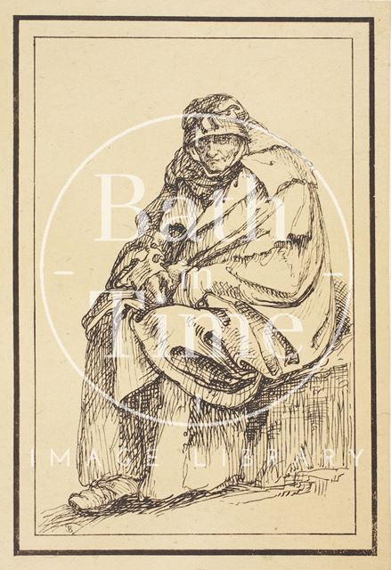 Rustic figure old cloaked woman sketched from life by Thomas Barker c.1800