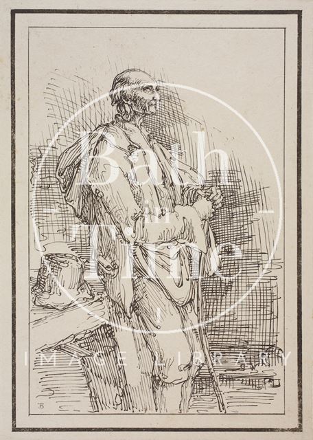 Rustic figure old man with hat removed and stick sketched from life by Thomas Barker c.1800