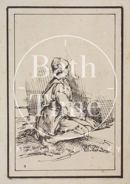 Rustic figure squatting child sketched from life by Thomas Barker c.1800