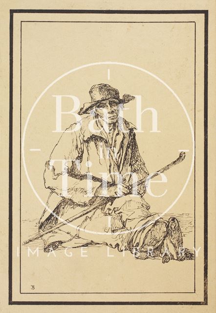 Rustic figure man sitting holding stick sketched from life by Thomas Barker c.1800