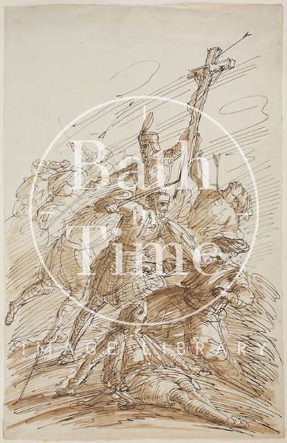 Sketch for painting of the Battle of the Cross (?) by Thomas Jones Barker 1840