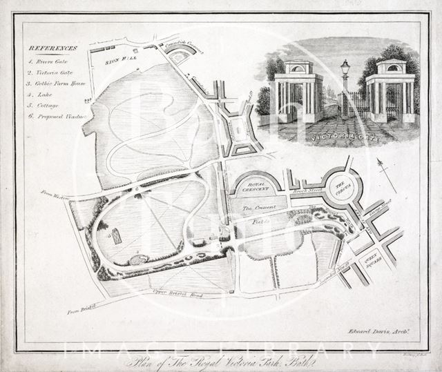 Plan of the Royal Victoria Park, Bath with detail of Victoria Gate 1837