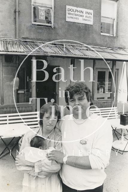 Landlord Michael Carruthers outside the Dolphin Inn, Locksbrook Road, Bath 1988