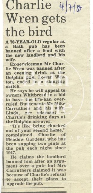 Charlie Wren gets the bird - Dolphin Inn, Bath 1987