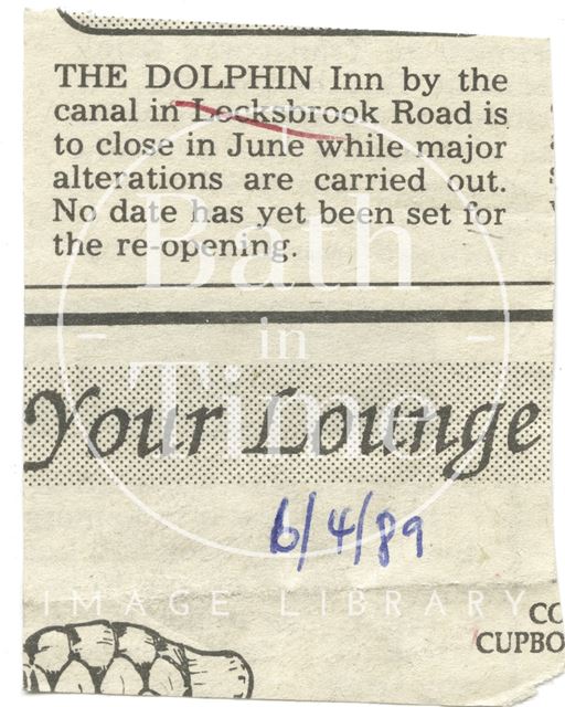 Dolphin Inn, Bath to close for refurbishment 1989