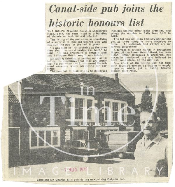 Canal-side pub joins the historic honours list - Dolphin Inn, Bath 1975