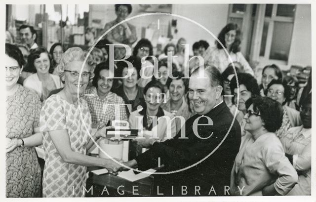 A leaving presentation at Cedric Chivers bookbinders, Bath 1971