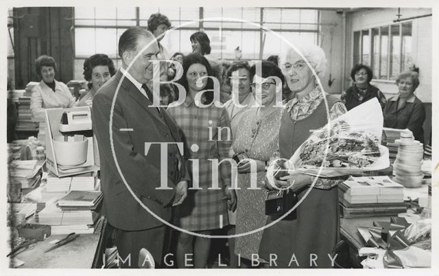 A leaving presentation at Cedric Chivers bookbinders, Bath 1973