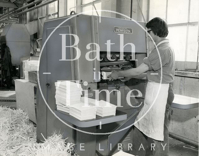 At work at Cedric Chivers bookbinders, Portway House, Combe Park, Bath c.1970