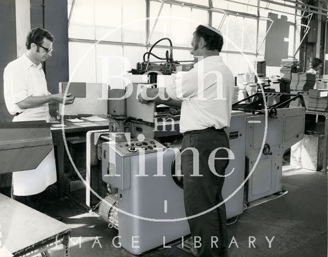 At work at Cedric Chivers bookbinders, Portway House, Combe Park, Bath c.1970