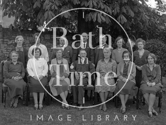 Staff in the garden outside Portway House, Combe Park, Bath 1931