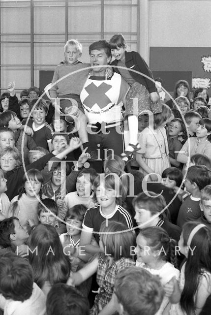 David Prowse, the Green Cross Man visits Moorlands Junior School, Bath 1981