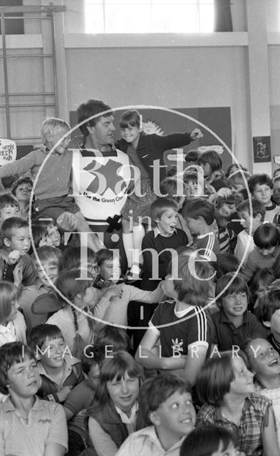 David Prowse, the Green Cross Man visits Moorlands Junior School, Bath 1981