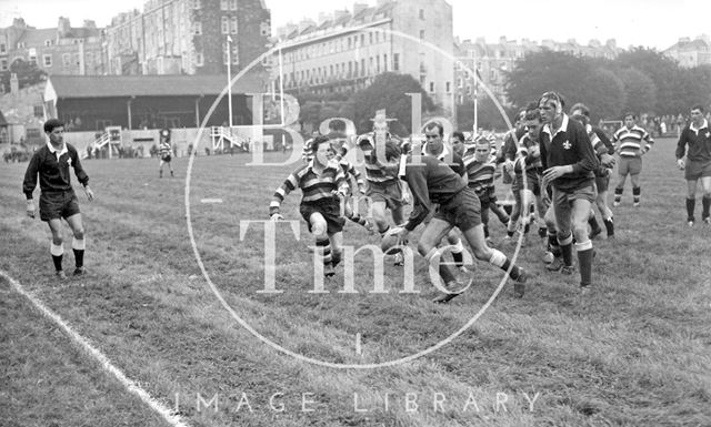 Bath Rugby vs. an unidentified team at the Recreation Ground c.1963