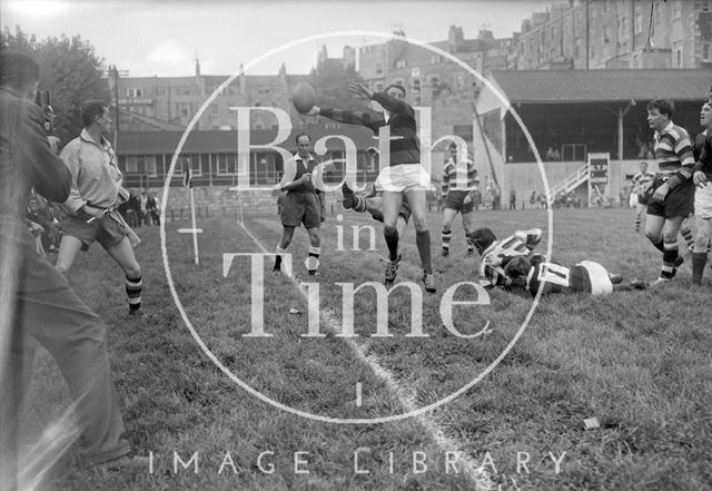 Bath Rugby vs. an unidentified team at the Recreation Ground c.1963