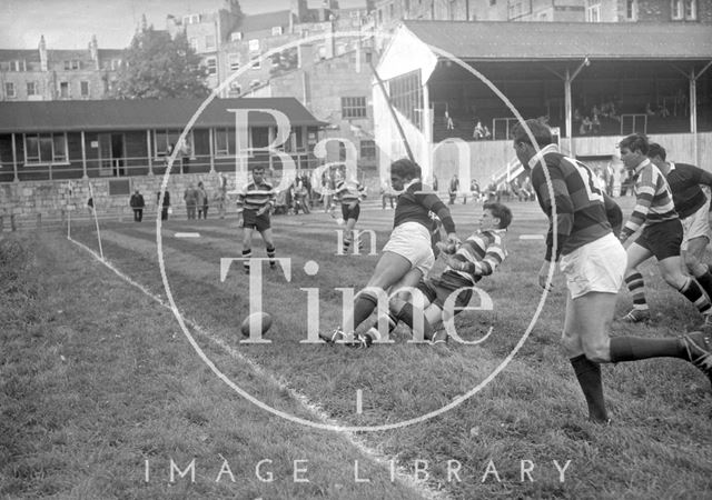 Bath Rugby vs. an unidentified team at the Recreation Ground c.1963