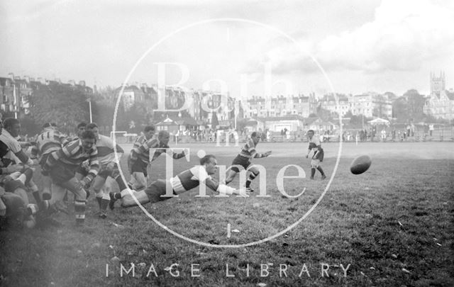 Bath Rugby vs. an unidentified team at the Recreation Ground c.1963