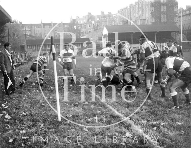 Bath Rugby vs. an unidentified team at the Recreation Ground c.1963