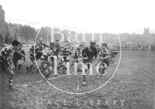 Bath Rugby vs. an unidentified team at the Recreation Ground c.1963