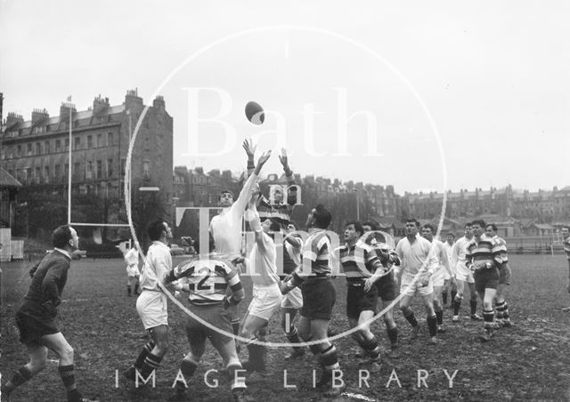 Bath Rugby vs. an unidentified team at the Recreation Ground c.1963