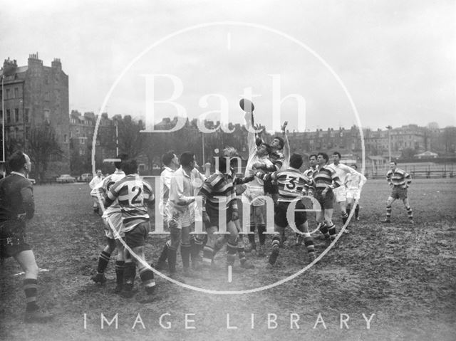 Bath Rugby vs. an unidentified team at the Recreation Ground c.1963