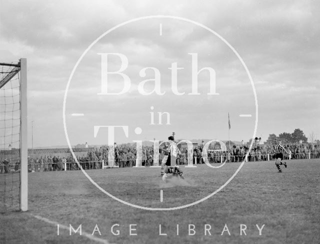 Goalmouth action at Twerton Park, Bath c.1963