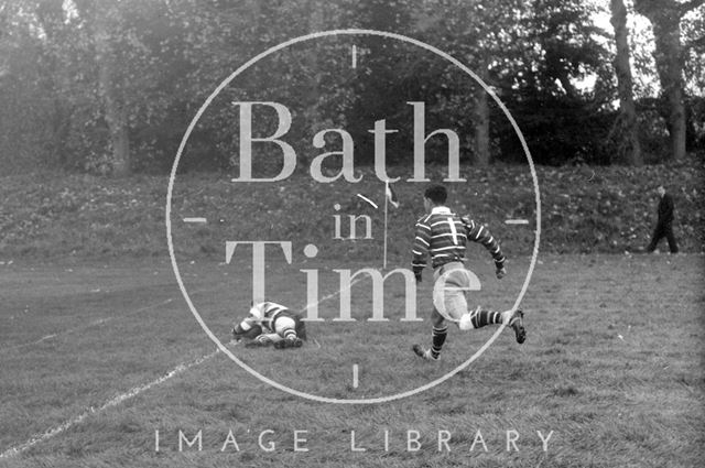 Bath Rugby vs. an unidentified team at the Recreation Ground c.1962